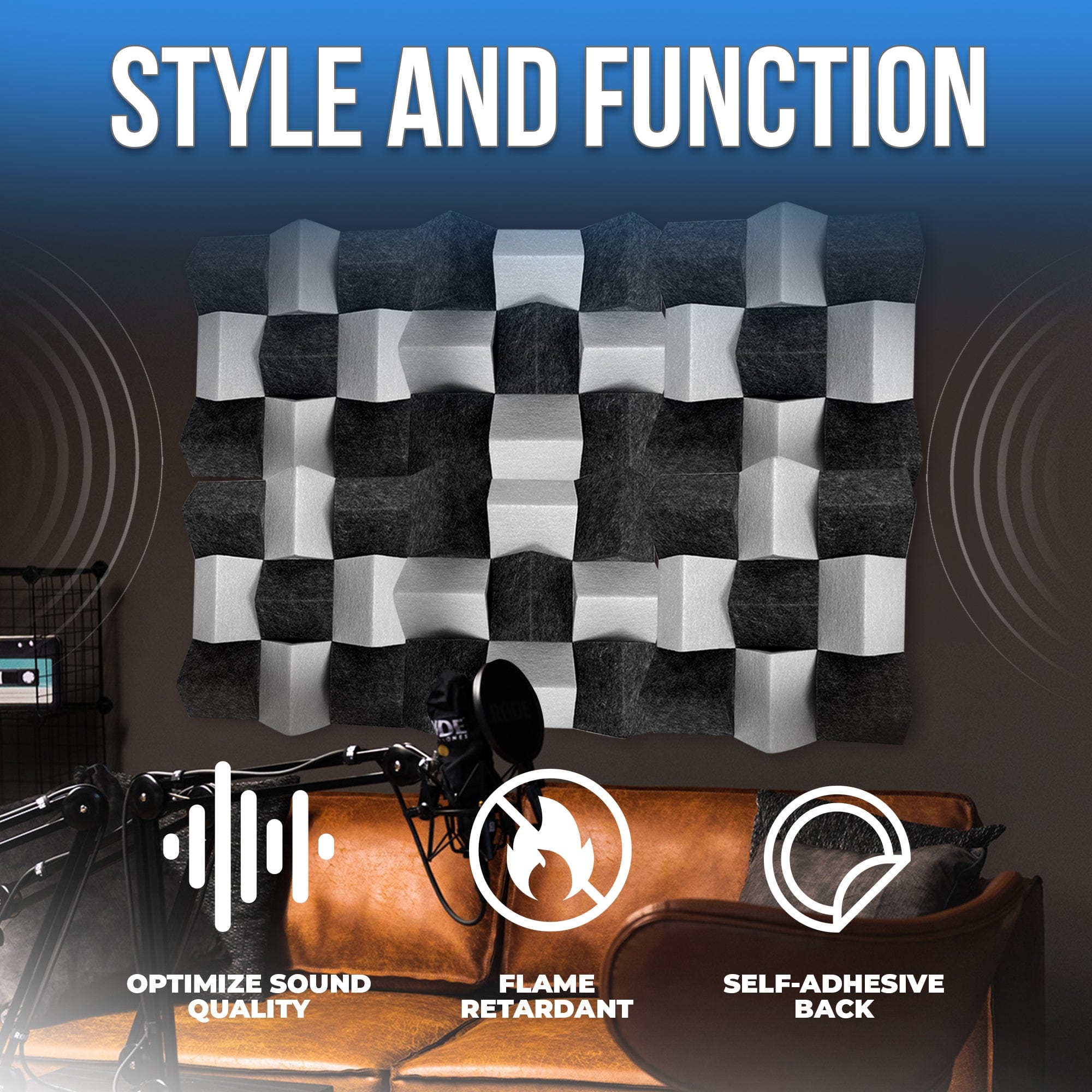 silexofy Black and Gray 3D Felt Sound Diffuser - KK1430