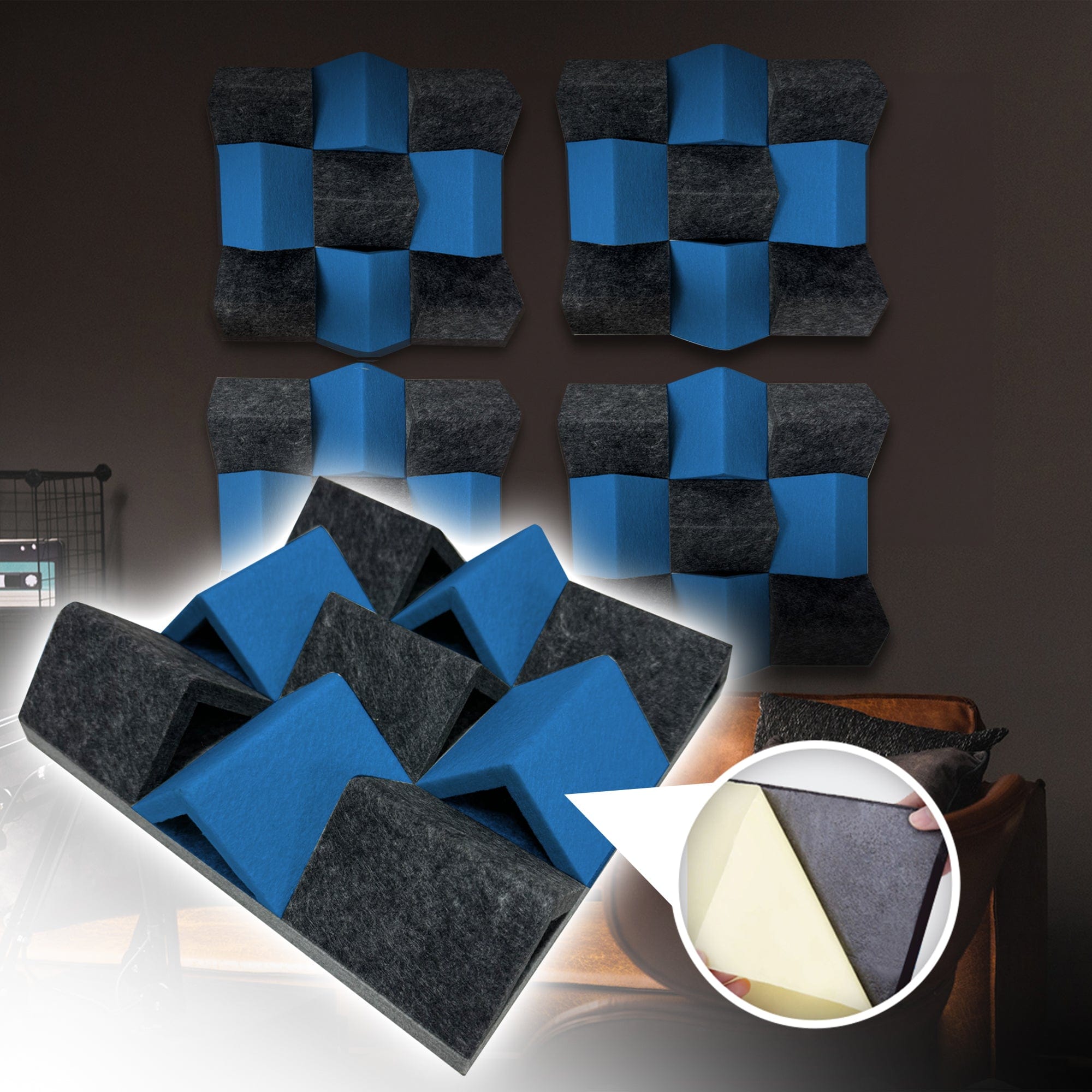silexofy Blue and Black 3D Felt Sound Diffuser - KK1433