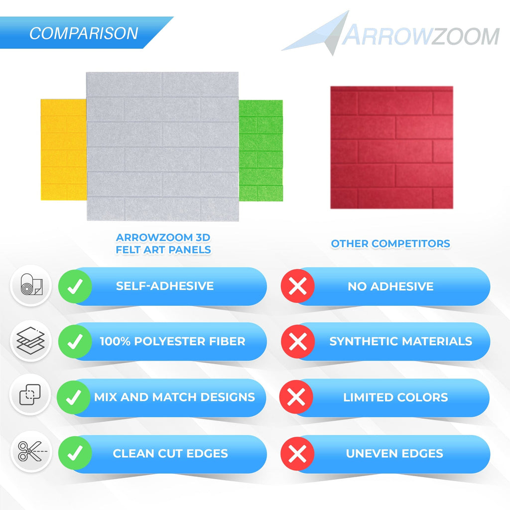 silexofy Brick 3D Square Polyester Felt Art Adhesive Panels - KK1392