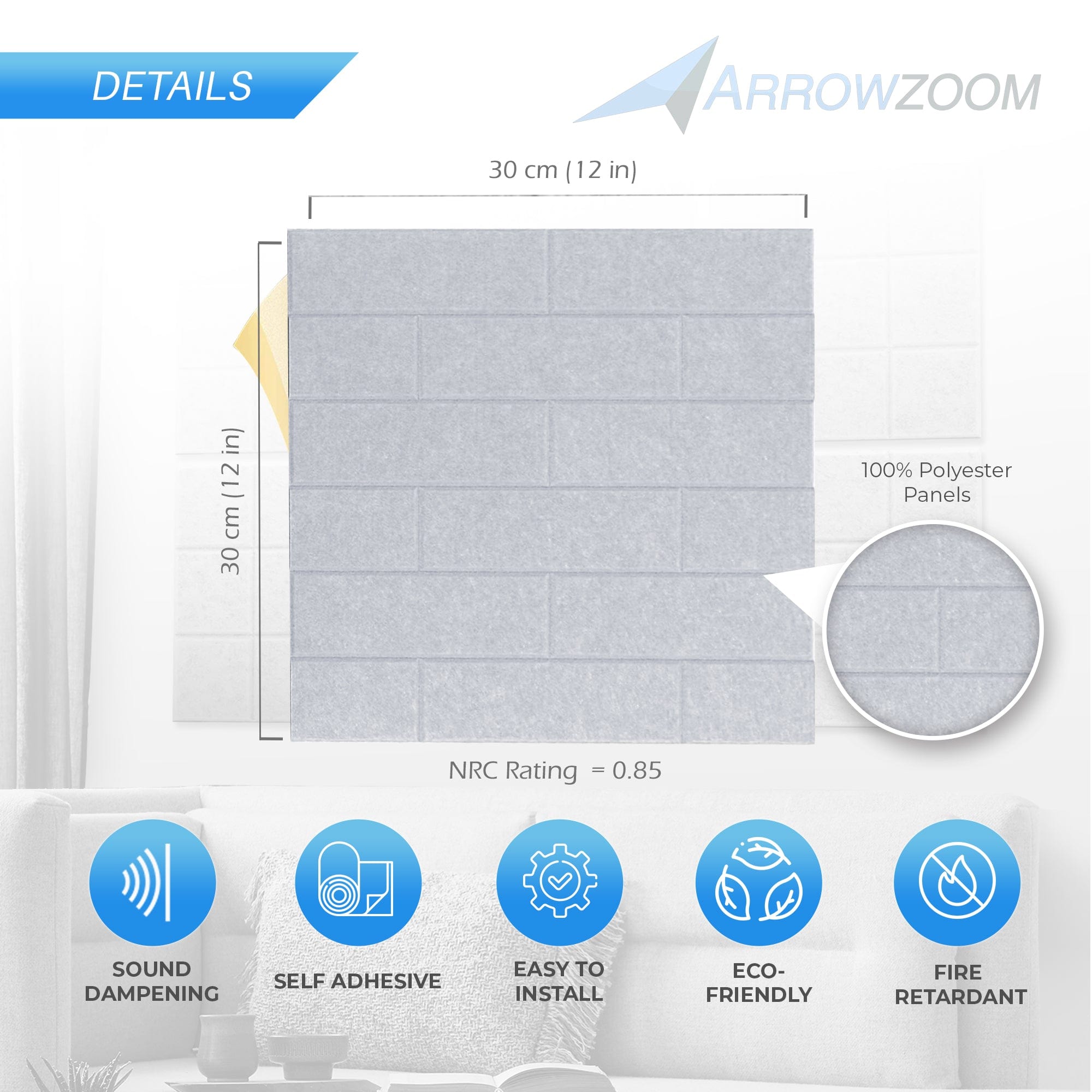 silexofy Brick 3D Square Polyester Felt Art Adhesive Panels - KK1392
