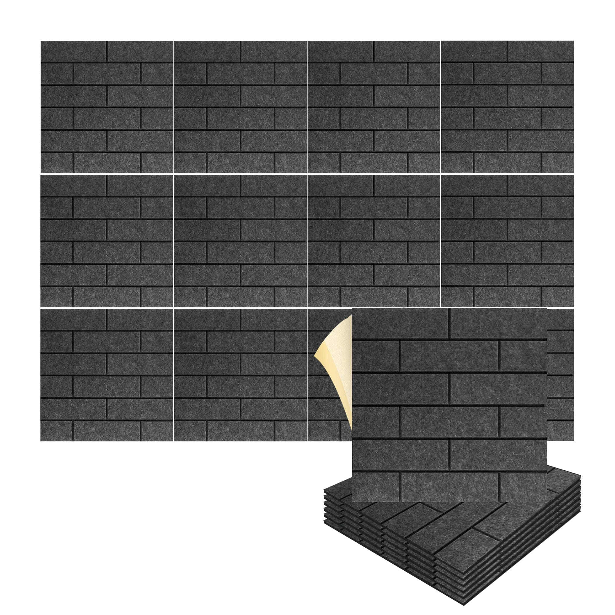 silexofy Brick 3D Square Polyester Felt Art Adhesive Panels - KK1392