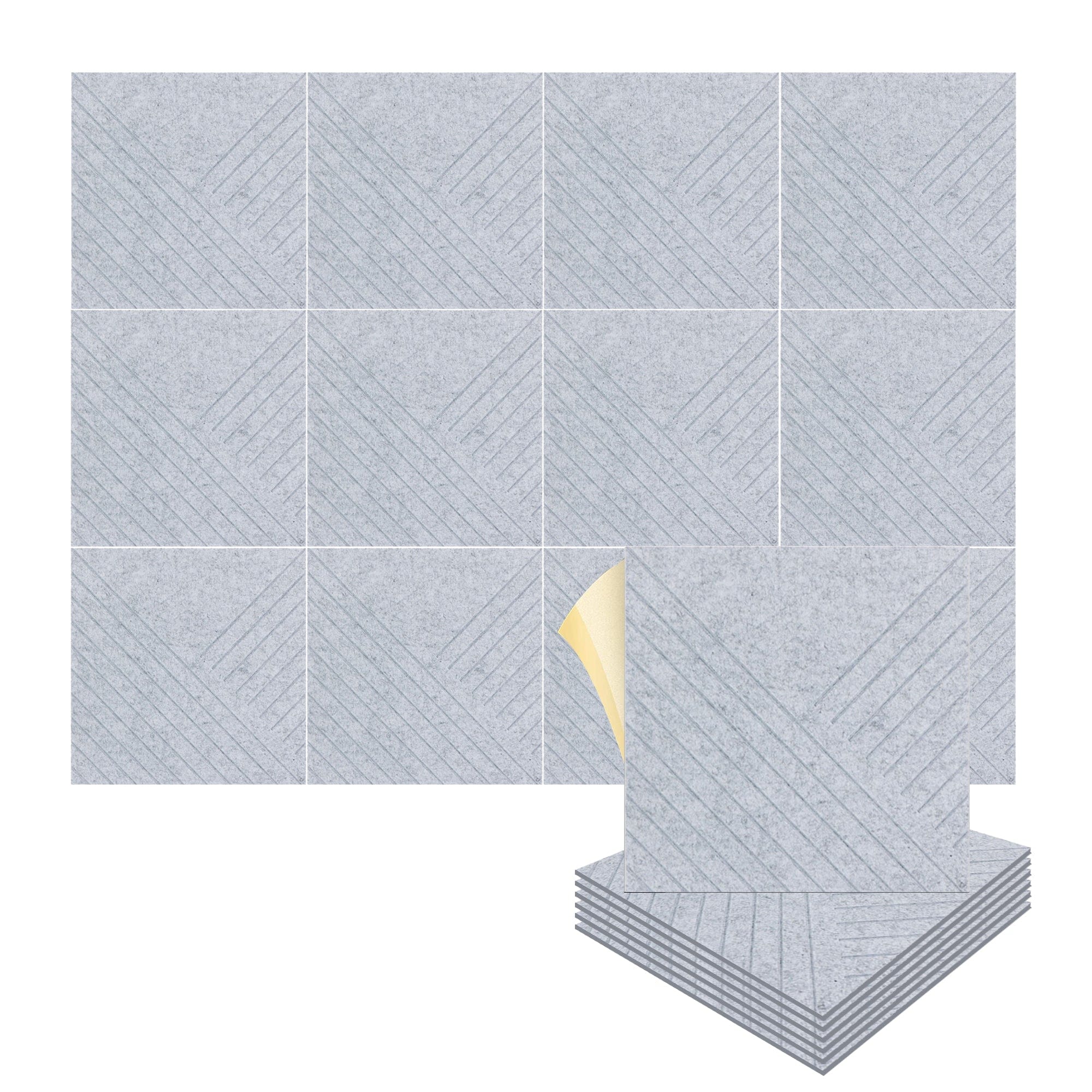 silexofy Diagonal 3D Square Polyester Felt Art Adhesive Panels - KK1390