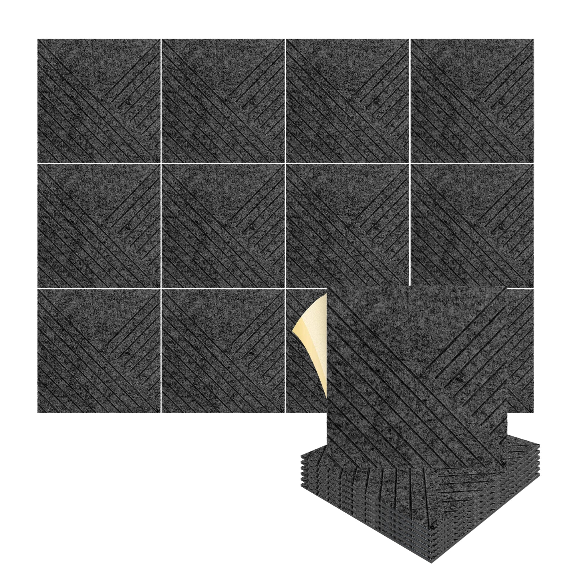 silexofy Diagonal 3D Square Polyester Felt Art Adhesive Panels - KK1390