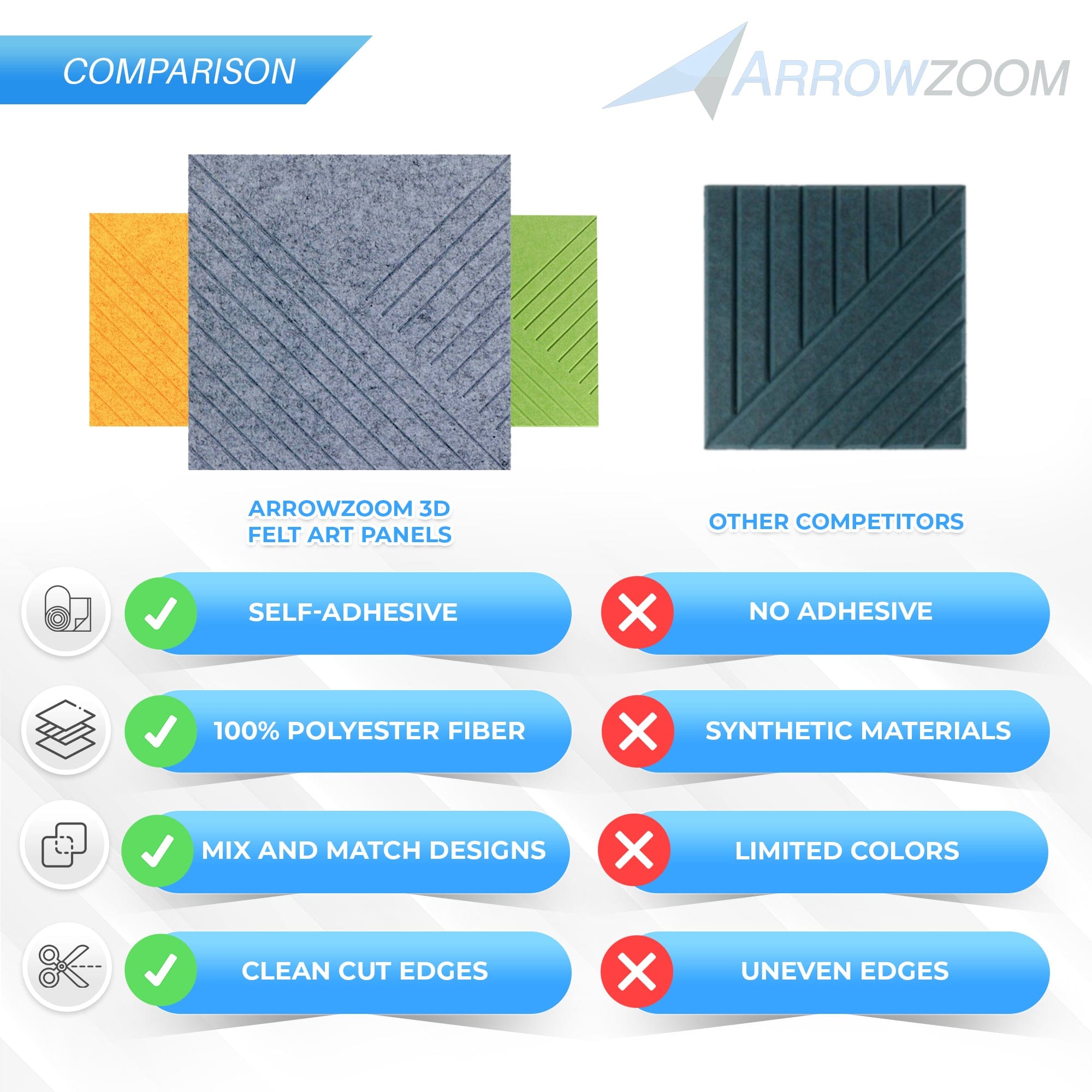 silexofy Diagonal 3D Square Polyester Felt Art Adhesive Panels - KK1390
