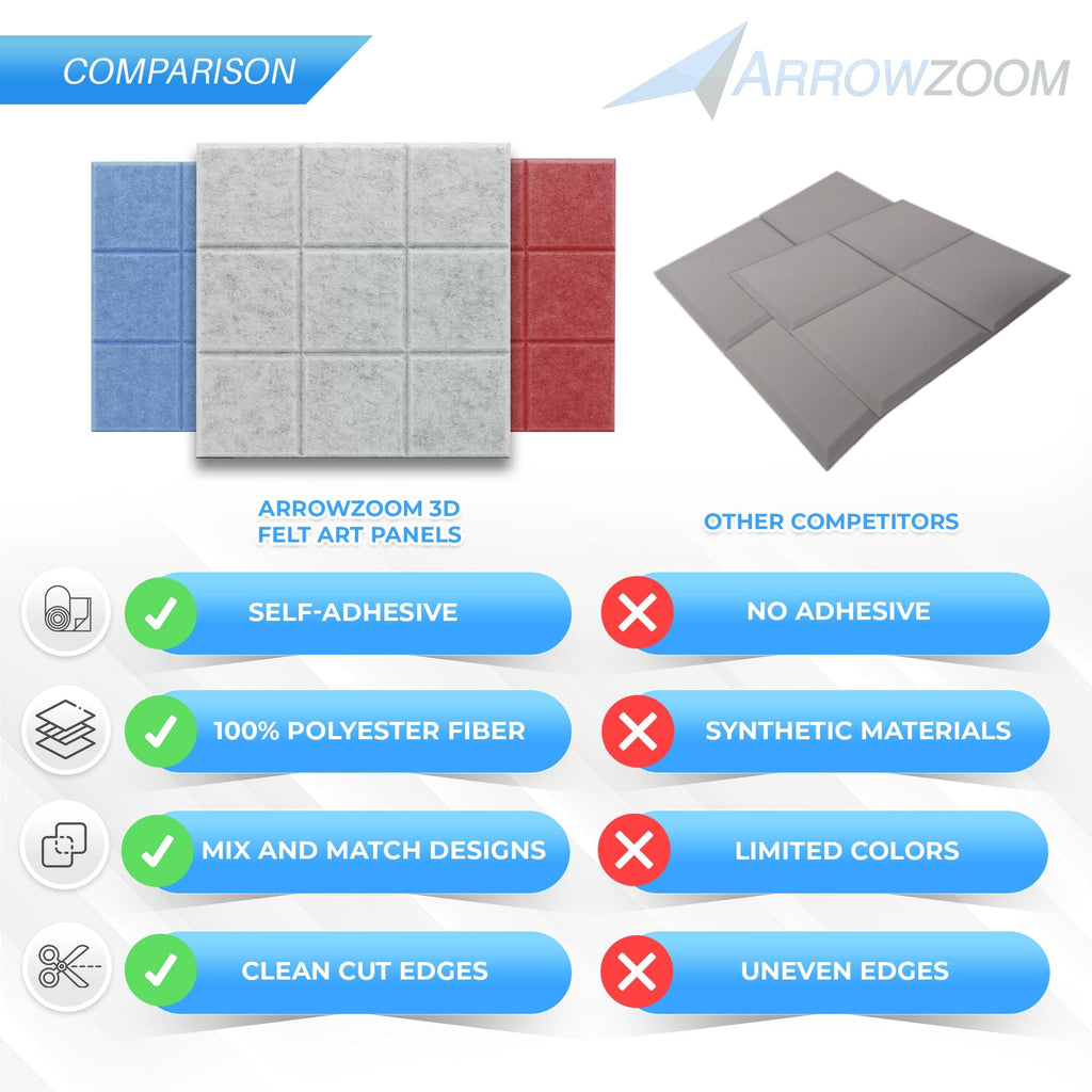 silexofy Grid 3D Square Polyester Felt Art Adhesive Panels - KK1389