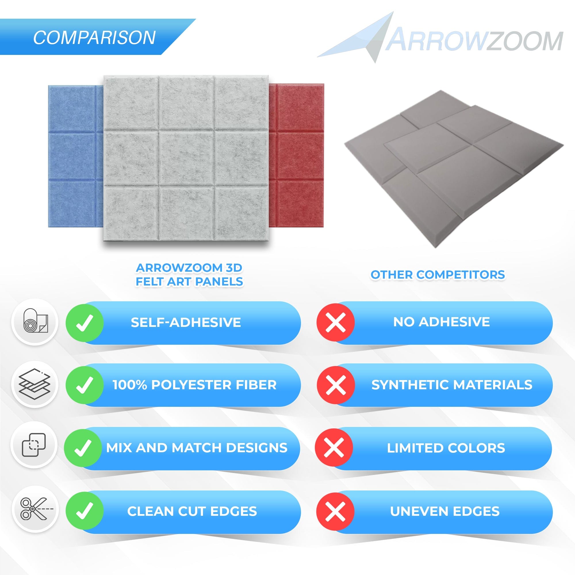 silexofy Grid 3D Square Polyester Felt Art Adhesive Panels - KK1389