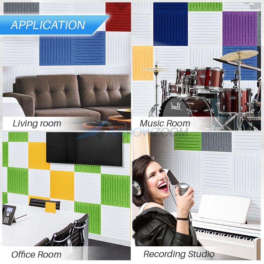 silexofy Soundwave 3D Square Polyester Felt Art Adhesive Panels - KK1393