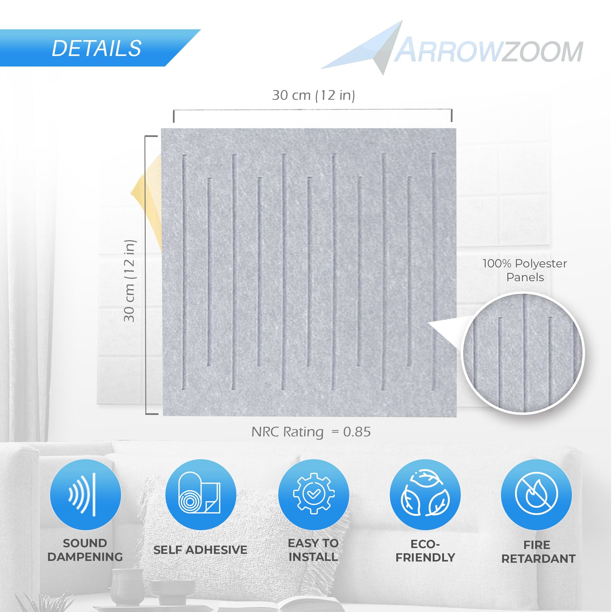silexofy Soundwave 3D Square Polyester Felt Art Adhesive Panels - KK1393