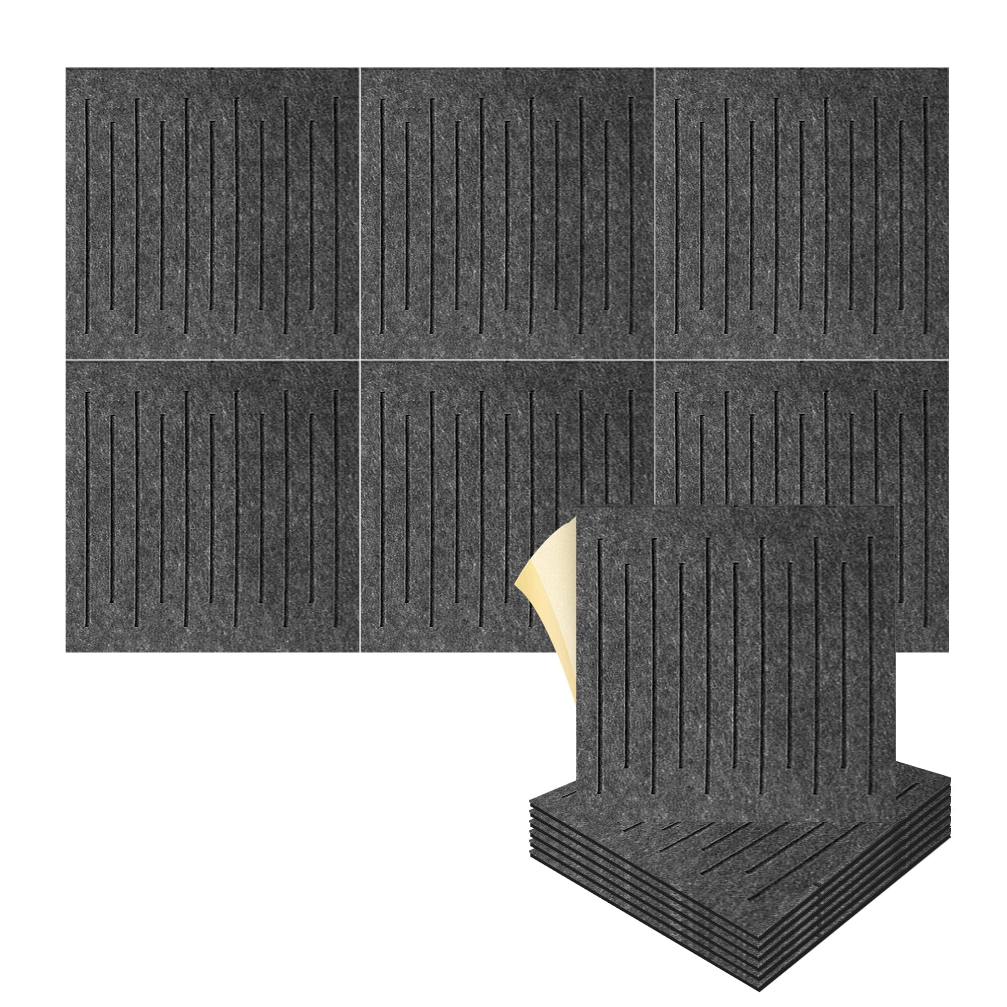 silexofy Soundwave 3D Square Polyester Felt Art Adhesive Panels - KK1393