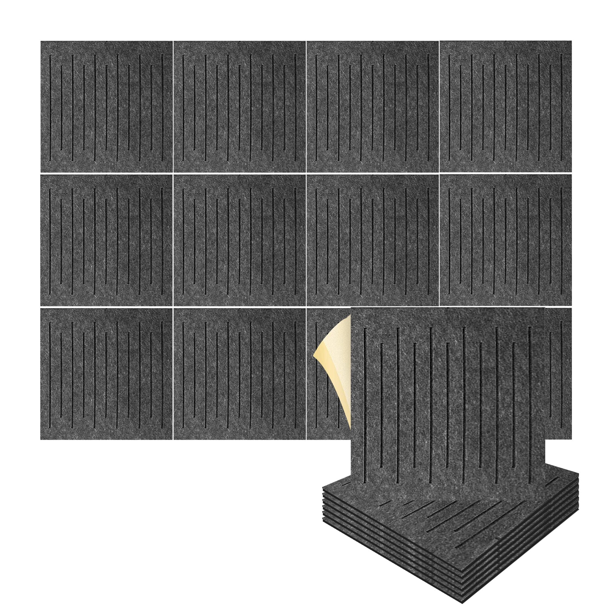 silexofy Soundwave 3D Square Polyester Felt Art Adhesive Panels - KK1393