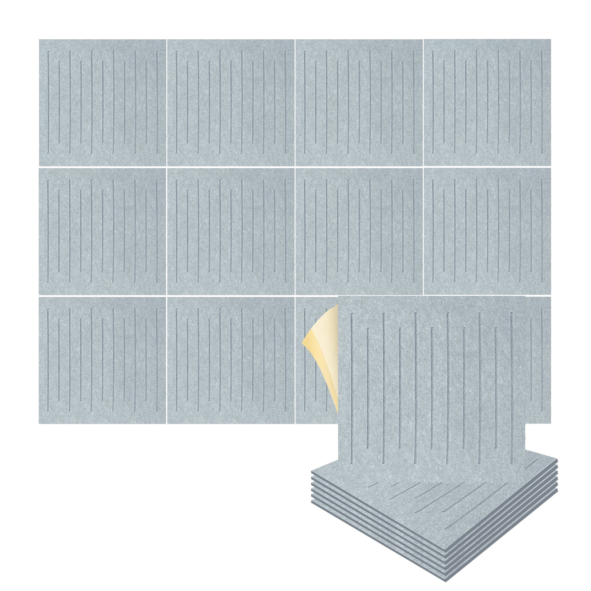 silexofy Soundwave 3D Square Polyester Felt Art Adhesive Panels - KK1393