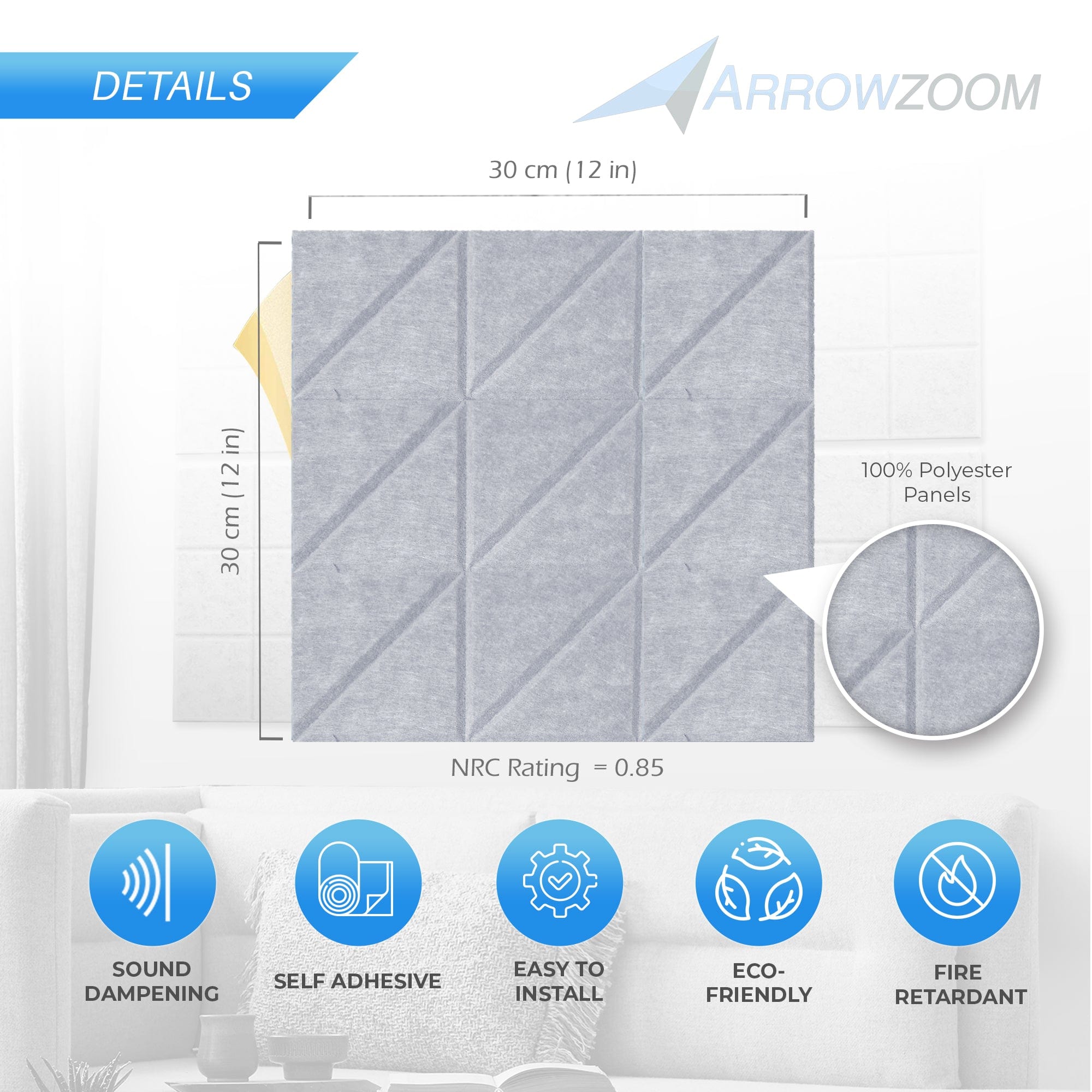 silexofy Parallel 3D Square Polyester Felt Art Adhesive Panels - KK1391