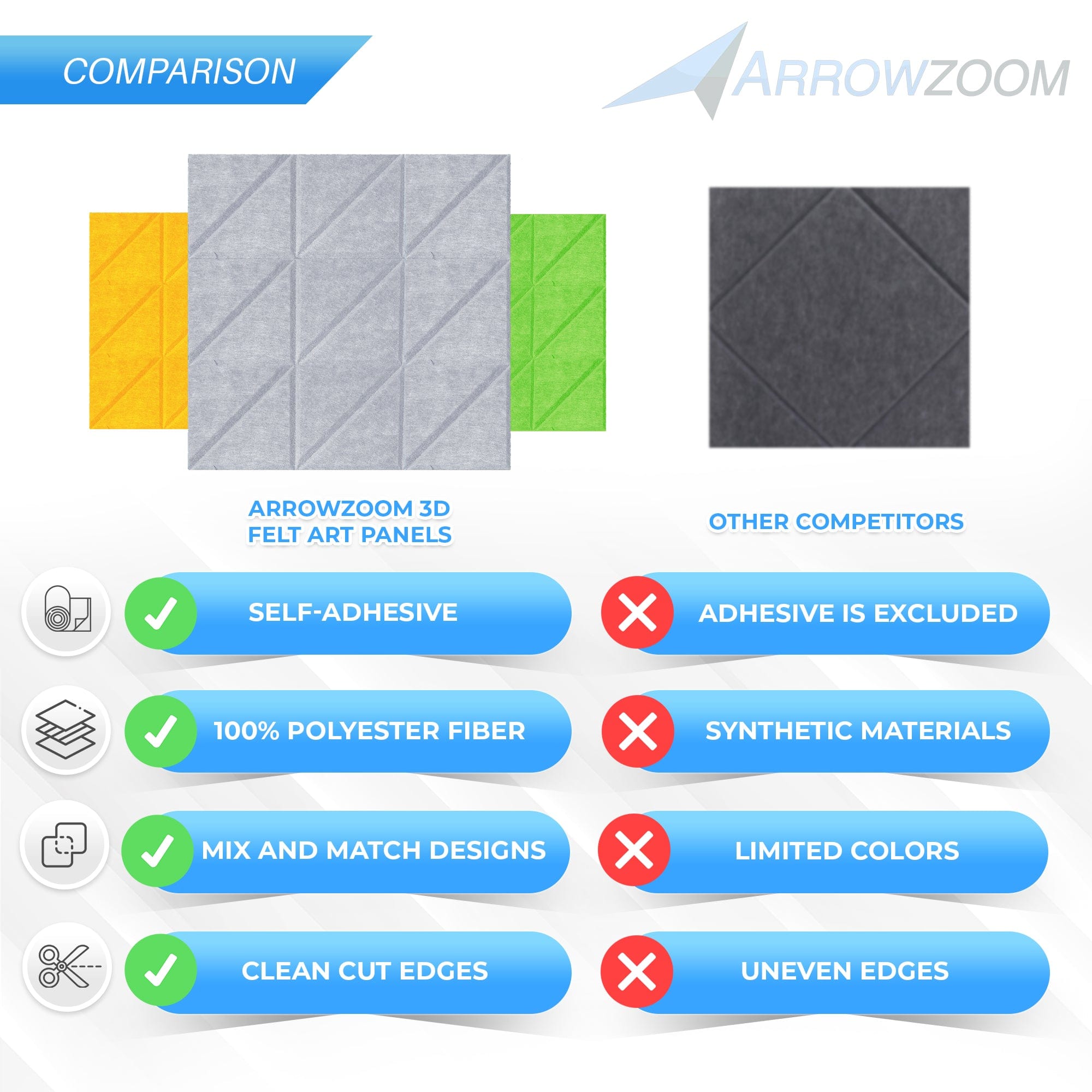 silexofy Parallel 3D Square Polyester Felt Art Adhesive Panels - KK1391