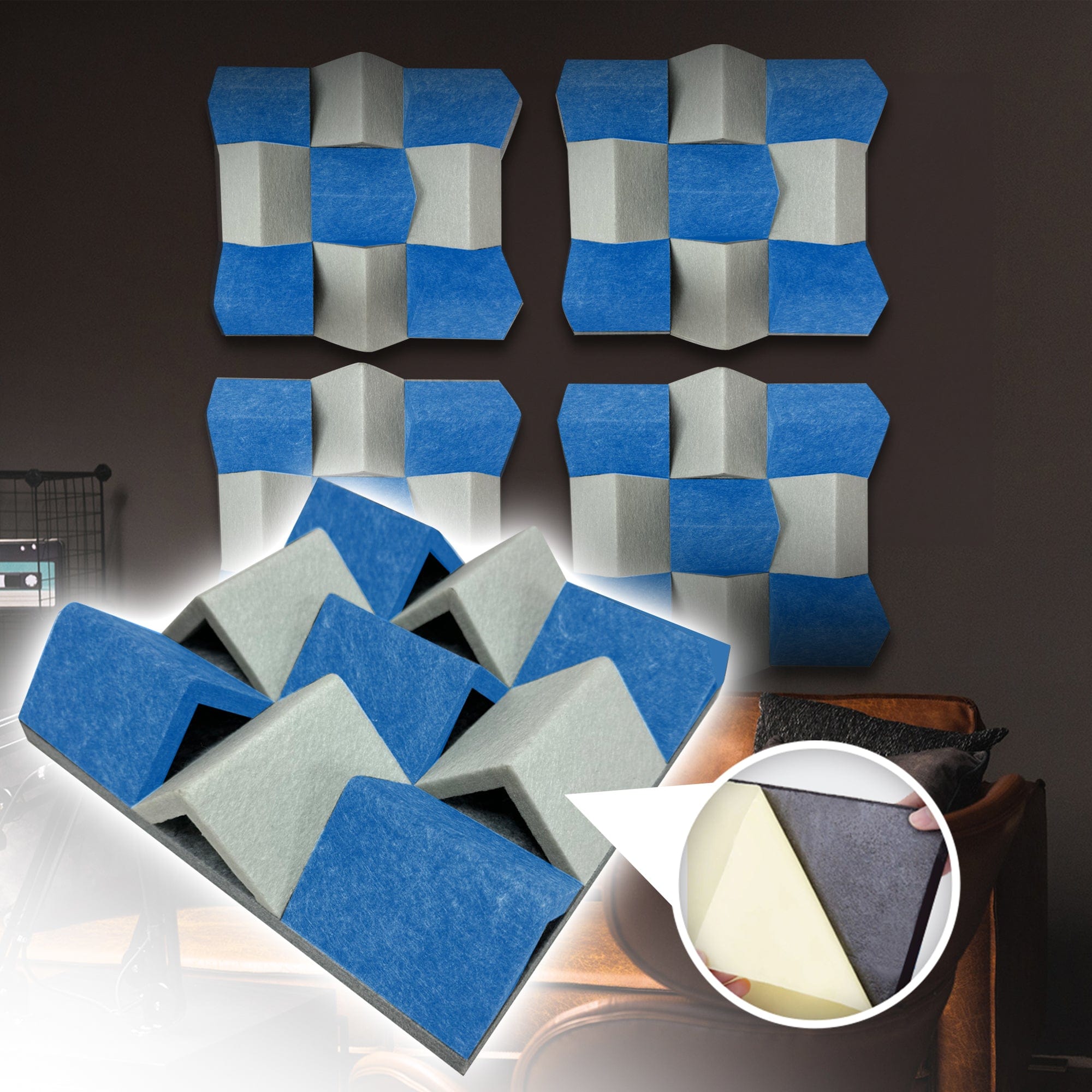 silexofy White and Blue 3D Felt Sound Diffuser - KK1432