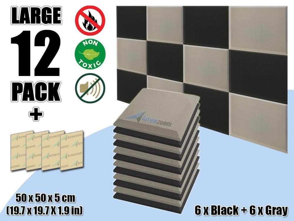 silexofy Flat Bevel Tile Series Acoustic Panel - Black x Gray Bundle - KK1039