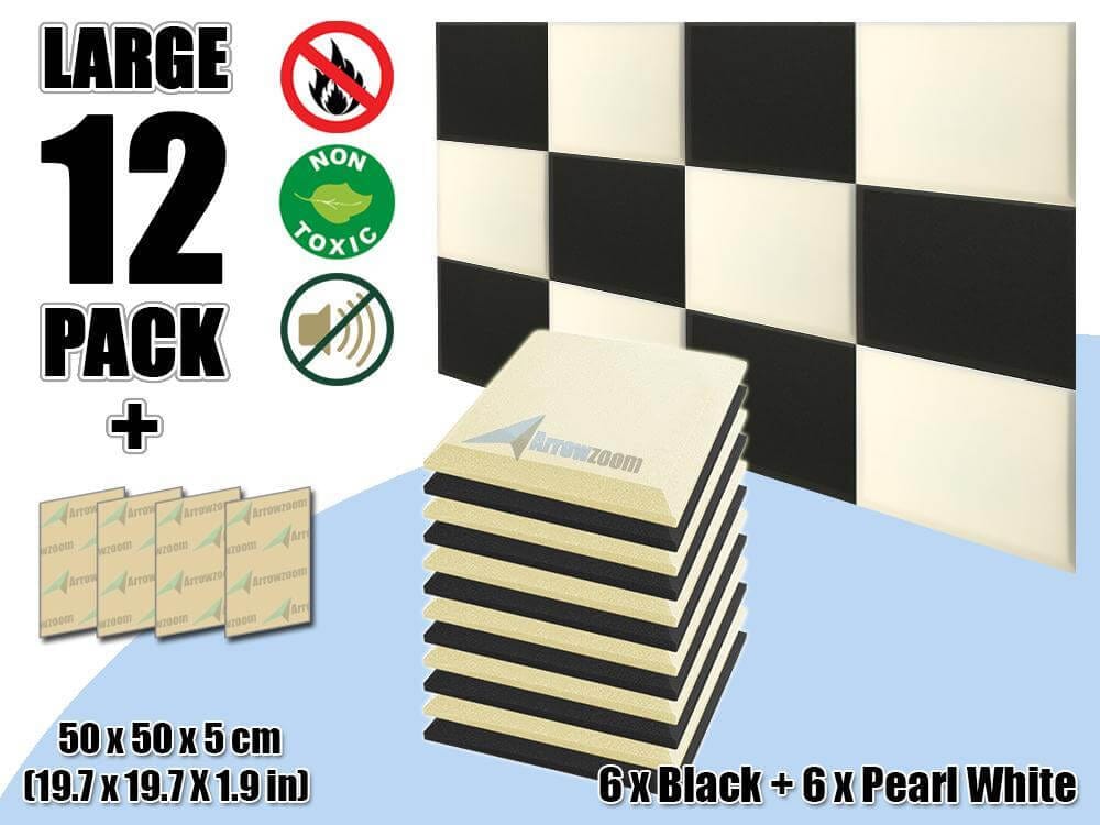 silexofy Flat Bevel Tile Series Acoustic Panel - Black x Pearl White Bundle - KK1039