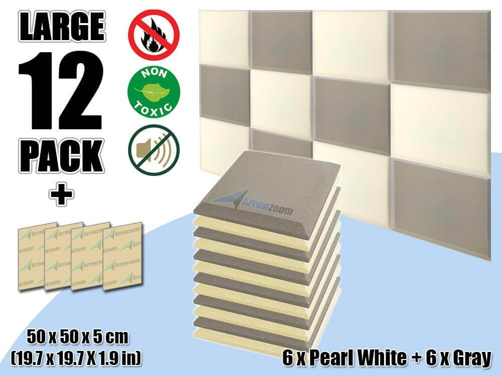 silexofy Flat Bevel Tile Series Acoustic Panel - Gray x Pearl White Bundle - KK1039