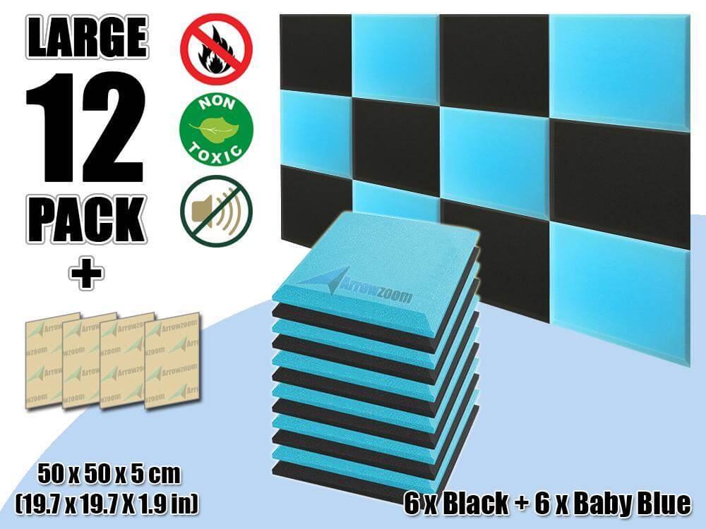 silexofy Flat Bevel Tile Series Acoustic Panel - Baby Blue x Black Bundle - KK1039