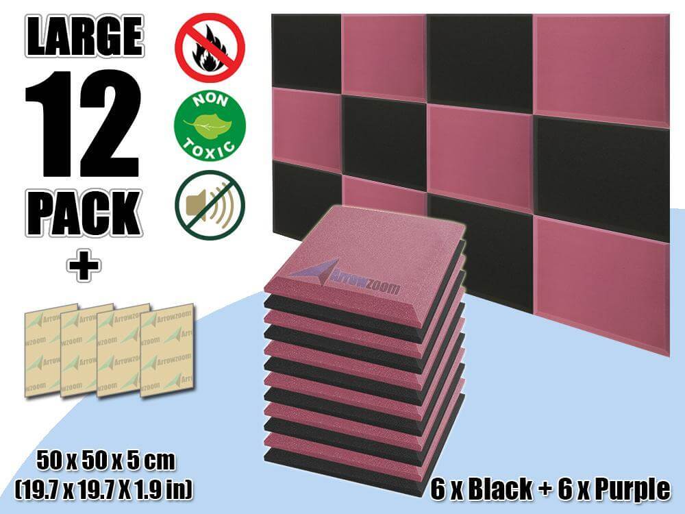 silexofy Flat Bevel Tile Series Acoustic Panel - Black x Burgundy Bundle - KK1039
