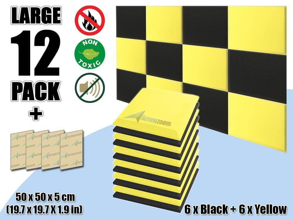 silexofy Flat Bevel Tile Series Acoustic Panel - Black x Yellow Bundle - KK1039