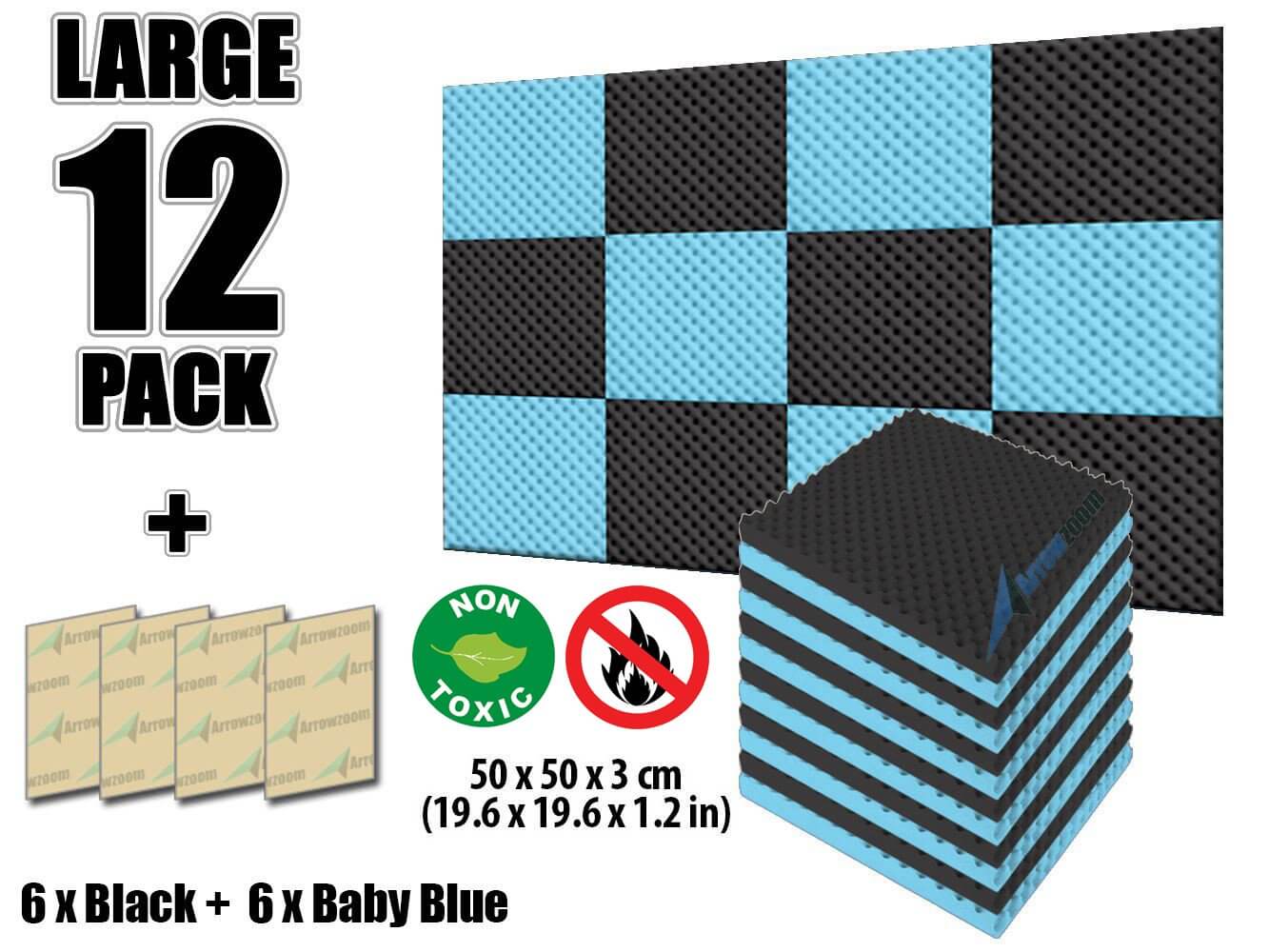 silexofy Eggcrate Convoluted Series Acoustic Foam - Baby Blue x Black Bundle - KK1052