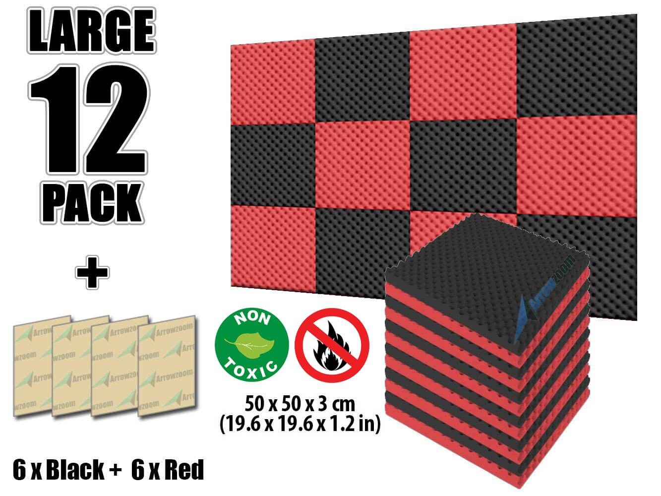 silexofy Eggcrate Convoluted Series Acoustic Foam - Black x Red Bundle - KK1052