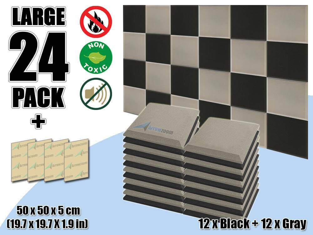 silexofy Flat Bevel Tile Series Acoustic Panel - Black x Gray Bundle - KK1039