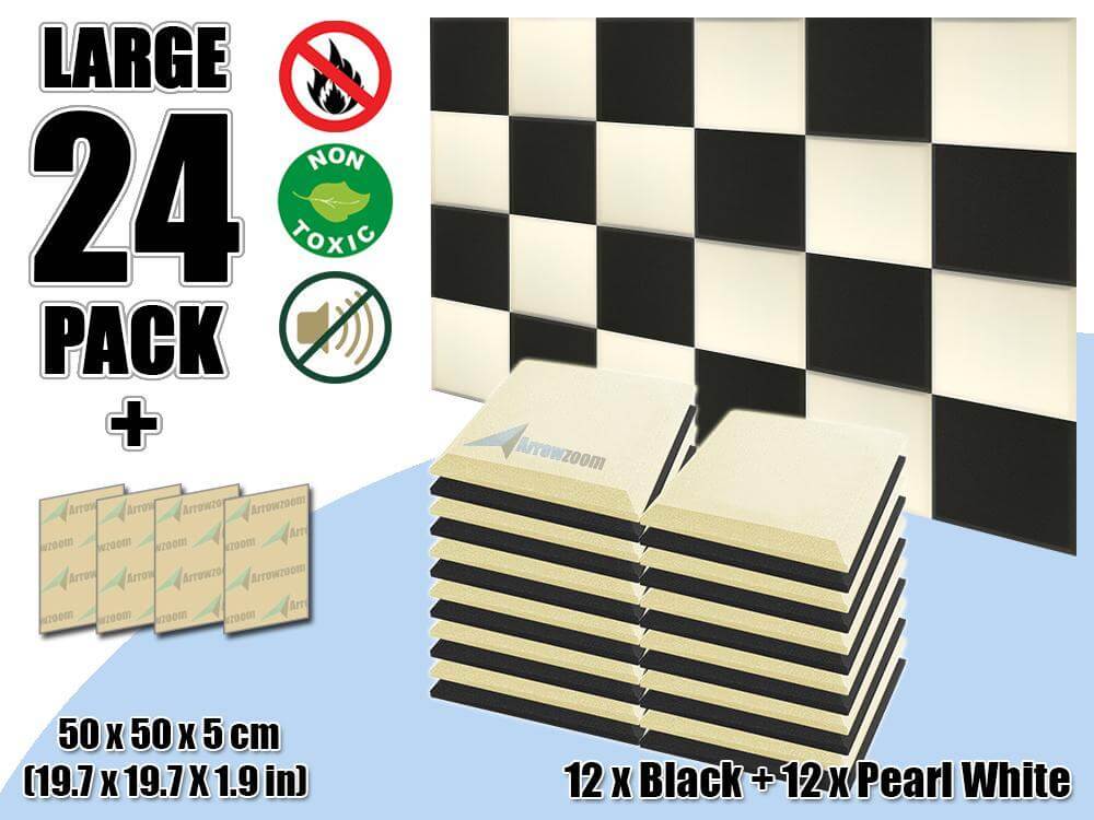 silexofy Flat Bevel Tile Series Acoustic Panel - Black x Pearl White Bundle - KK1039