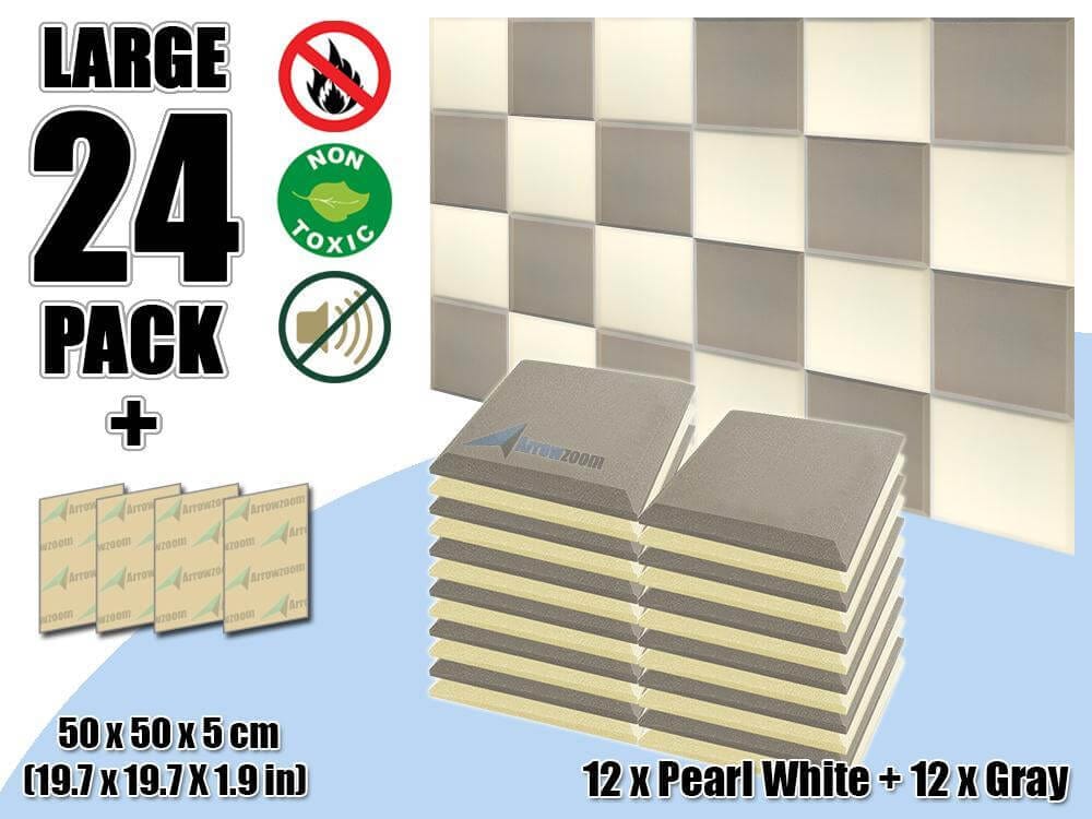 silexofy Flat Bevel Tile Series Acoustic Panel - Gray x Pearl White Bundle - KK1039