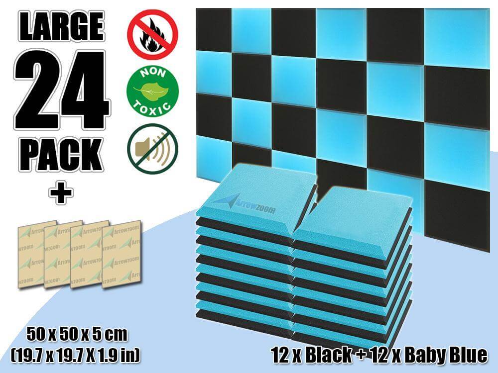 silexofy Flat Bevel Tile Series Acoustic Panel - Baby Blue x Black Bundle - KK1039