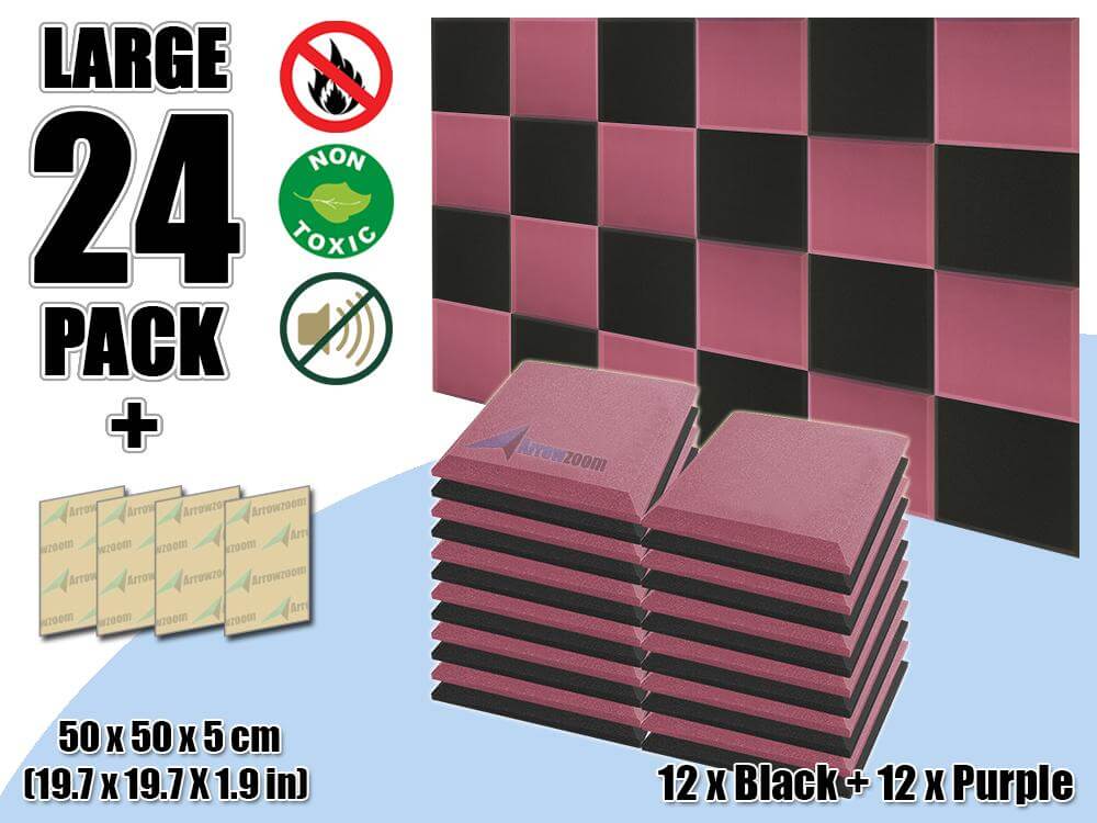 silexofy Flat Bevel Tile Series Acoustic Panel - Black x Burgundy Bundle - KK1039