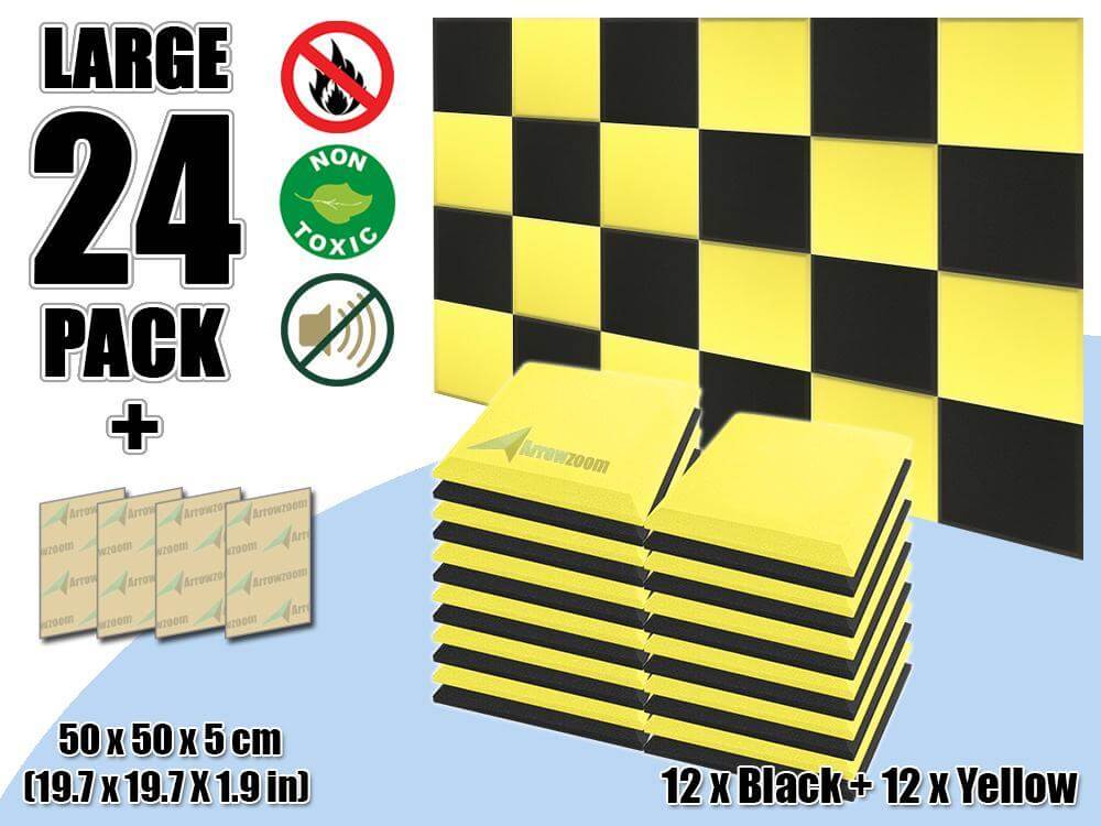 silexofy Flat Bevel Tile Series Acoustic Panel - Black x Yellow Bundle - KK1039