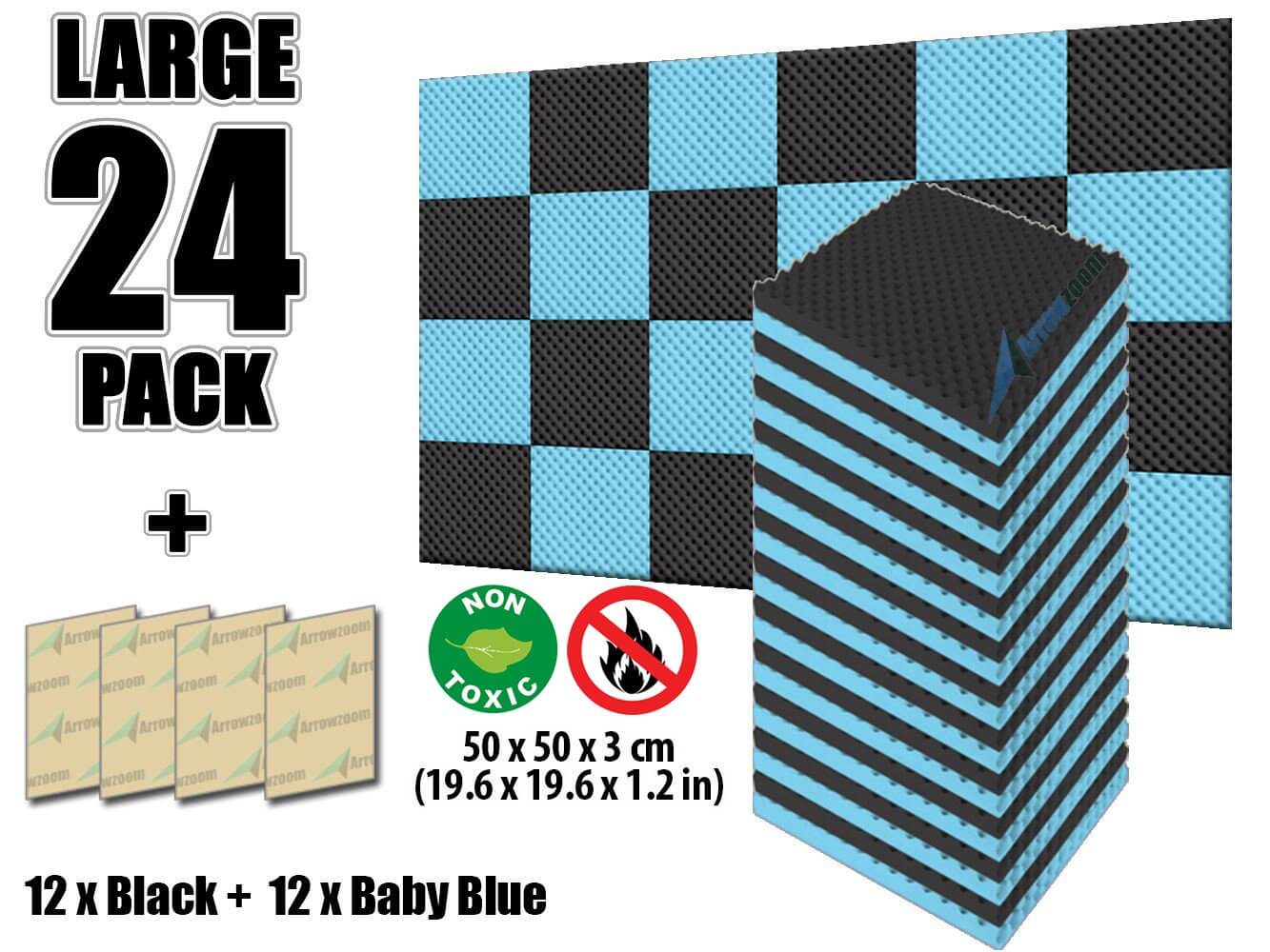 silexofy Eggcrate Convoluted Series Acoustic Foam - Baby Blue x Black Bundle - KK1052