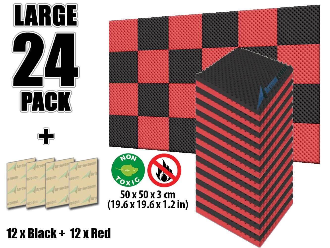 silexofy Eggcrate Convoluted Series Acoustic Foam - Black x Red Bundle - KK1052