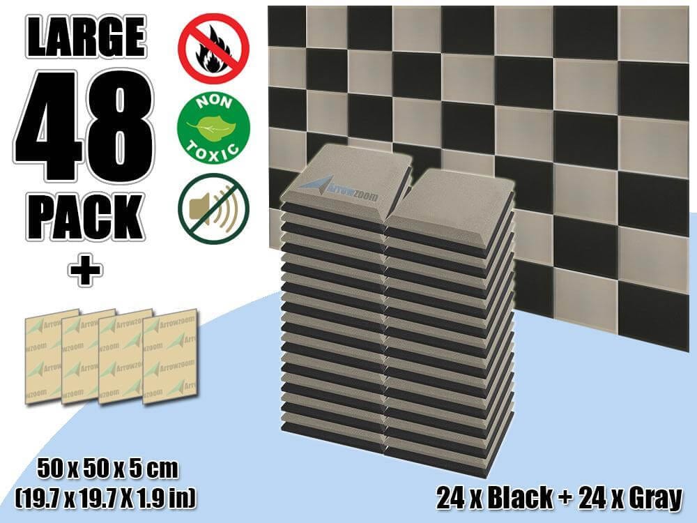 silexofy Flat Bevel Tile Series Acoustic Panel - Black x Gray Bundle - KK1039