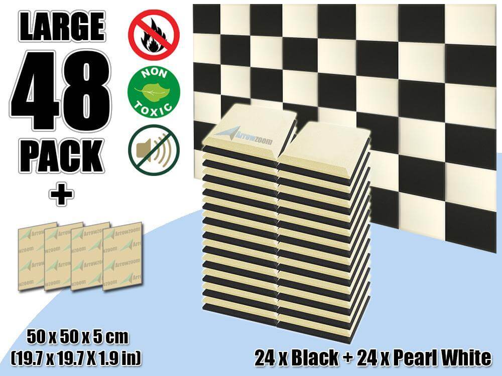 silexofy Flat Bevel Tile Series Acoustic Panel - Black x Pearl White Bundle - KK1039