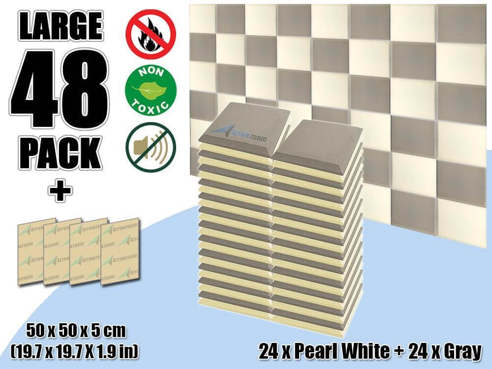 silexofy Flat Bevel Tile Series Acoustic Panel - Gray x Pearl White Bundle - KK1039
