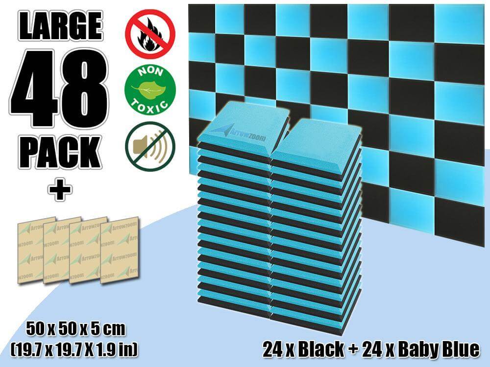 silexofy Flat Bevel Tile Series Acoustic Panel - Baby Blue x Black Bundle - KK1039