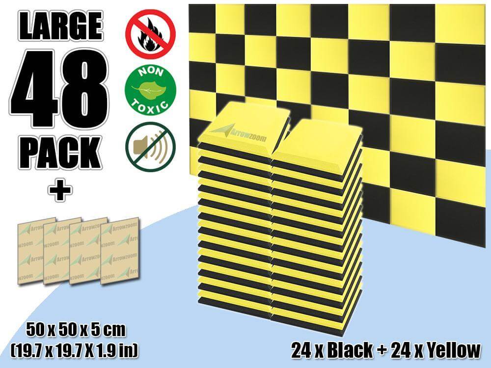 silexofy Flat Bevel Tile Series Acoustic Panel - Black x Yellow Bundle - KK1039