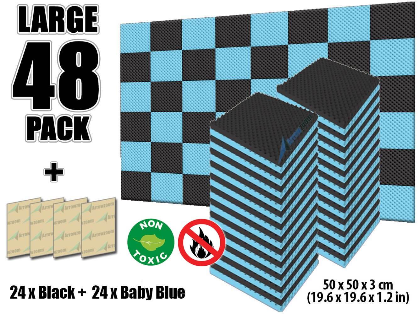 silexofy Eggcrate Convoluted Series Acoustic Foam - Baby Blue x Black Bundle - KK1052