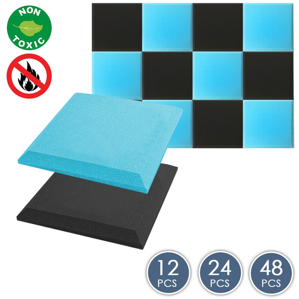 silexofy Flat Bevel Tile Series Acoustic Panel - Baby Blue x Black Bundle - KK1039