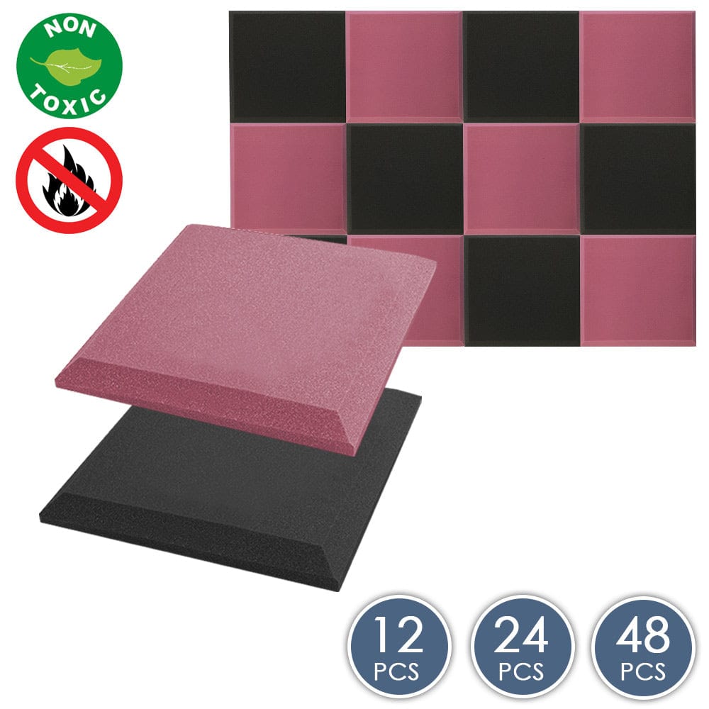 silexofy Flat Bevel Tile Series Acoustic Panel - Black x Burgundy Bundle - KK1039