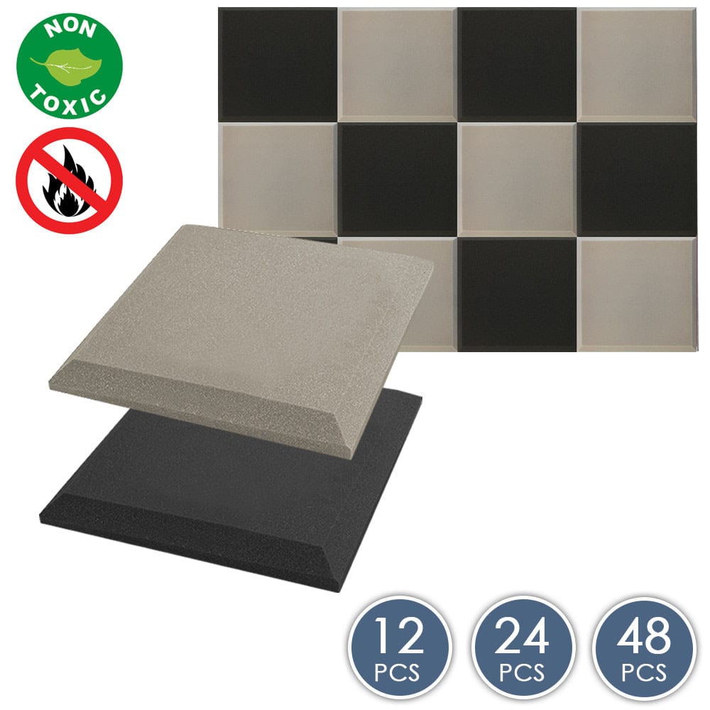 silexofy Flat Bevel Tile Series Acoustic Panel - Black x Gray Bundle - KK1039