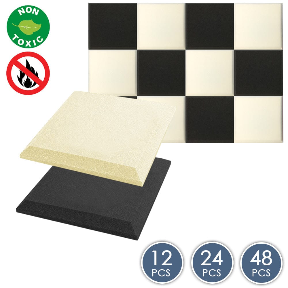 silexofy Flat Bevel Tile Series Acoustic Panel - Black x Pearl White Bundle - KK1039