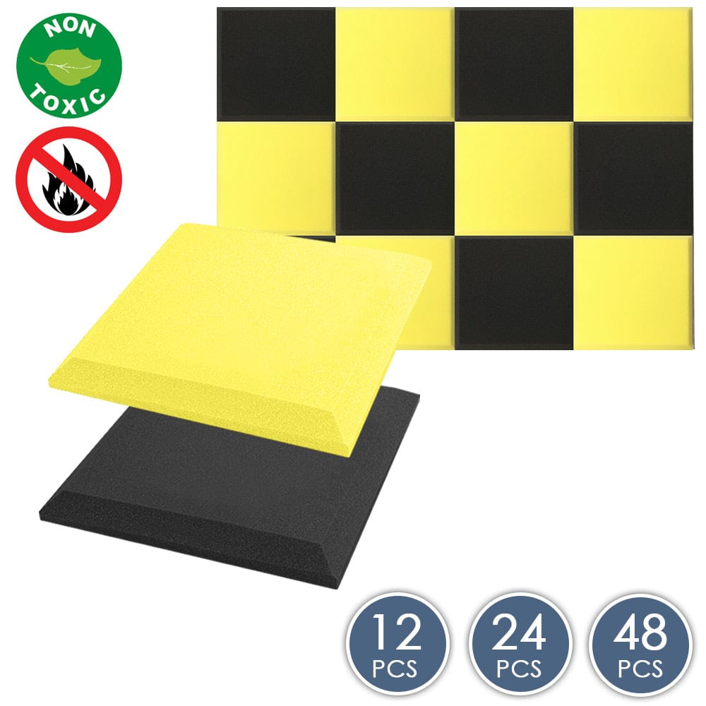 silexofy Flat Bevel Tile Series Acoustic Panel - Black x Yellow Bundle - KK1039
