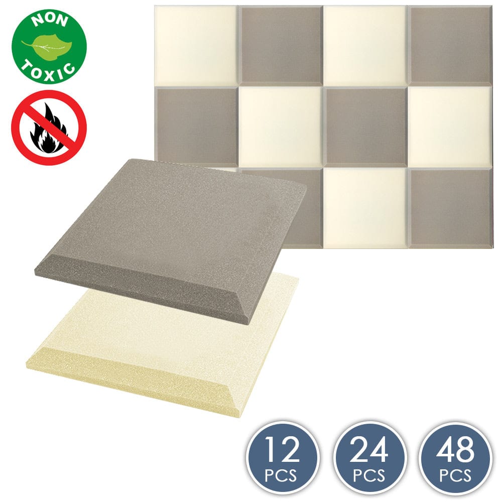 silexofy Flat Bevel Tile Series Acoustic Panel - Gray x Pearl White Bundle - KK1039