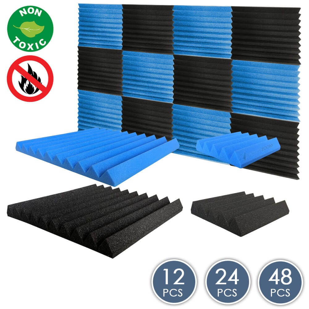 silexofy Wedge Tiles Series Acoustic Foam - Black x Blue Bundle - KK1134