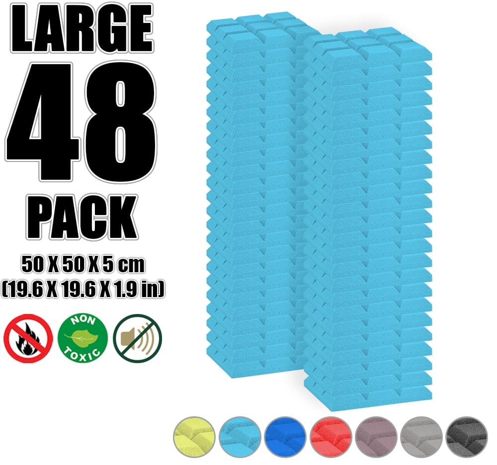New 48 pcs Bundle Bevel Grid Type Acoustic Panels Sound Absorption Studio Soundproof Foam 7 Colors KK1046