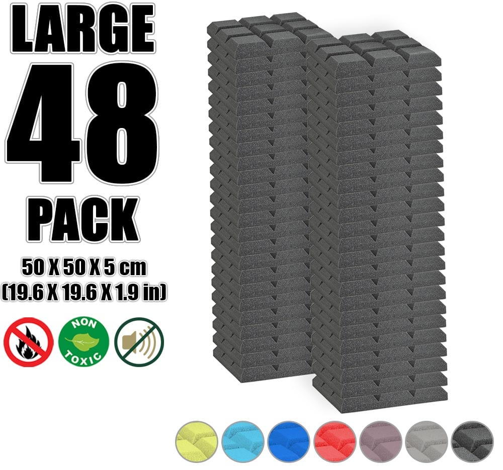 New 48 pcs Bundle Bevel Grid Type Acoustic Panels Sound Absorption Studio Soundproof Foam 7 Colors KK1046