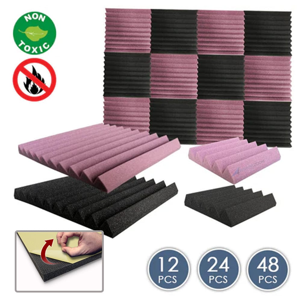 silexofy Wedge Tiles Series Acoustic Foam - Black x Burgundy Bundle - KK1134
